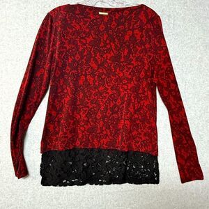 Michael Kors Red/Black Lace Top Size M